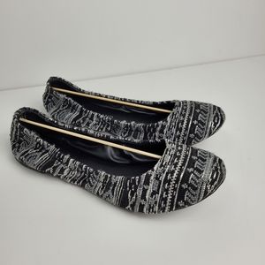 LUCKY BRAND Emmie  Ballet Flats Black White Size 8.5M Casual Southwest Boho